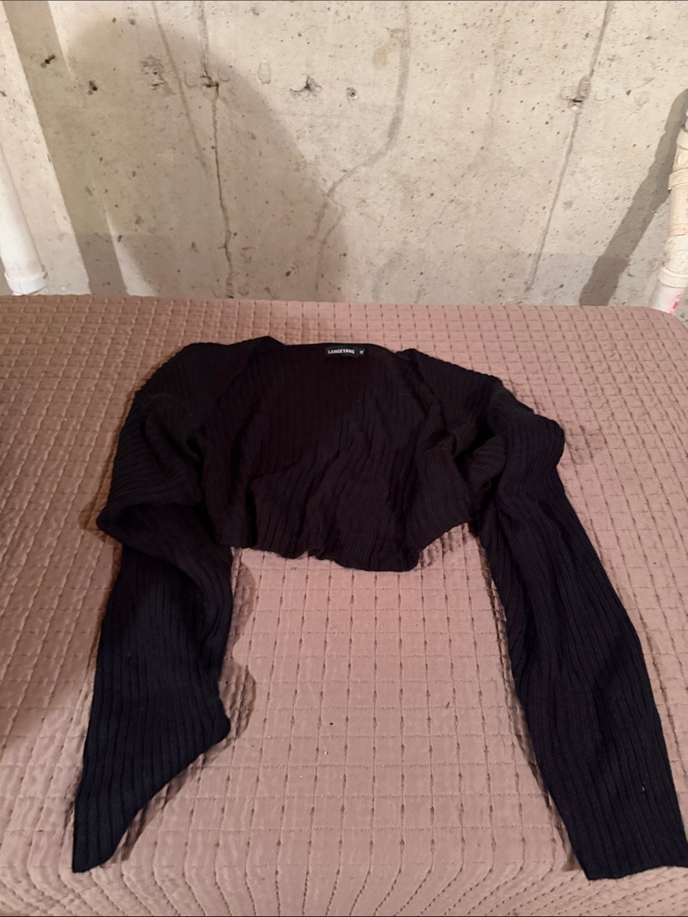 LANGUAGE Black Ribbed Cropped Long-Sleeve Top